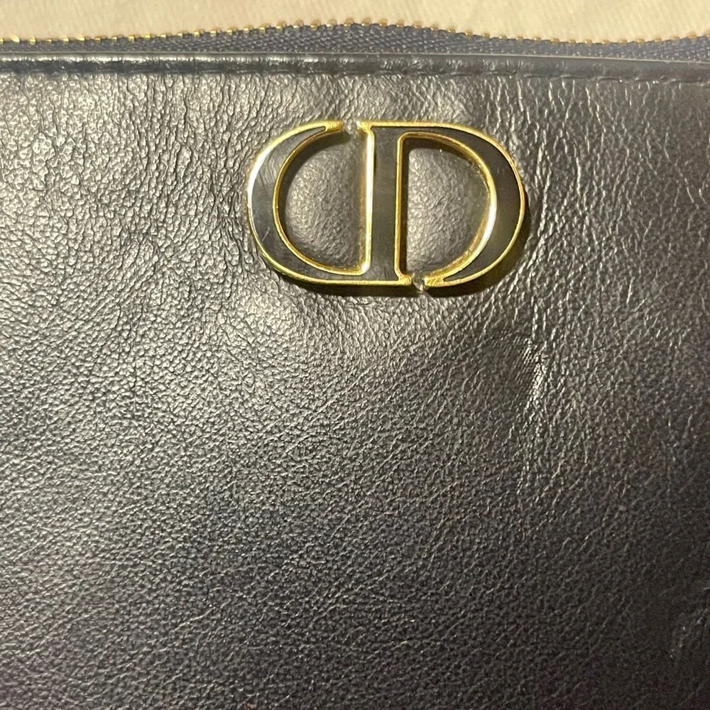 Dior Black Leather Zip Pouch with Gold CD Logo
